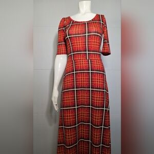 Lularoe women's short sleeve plaid print stretch knit maxi dress size XS